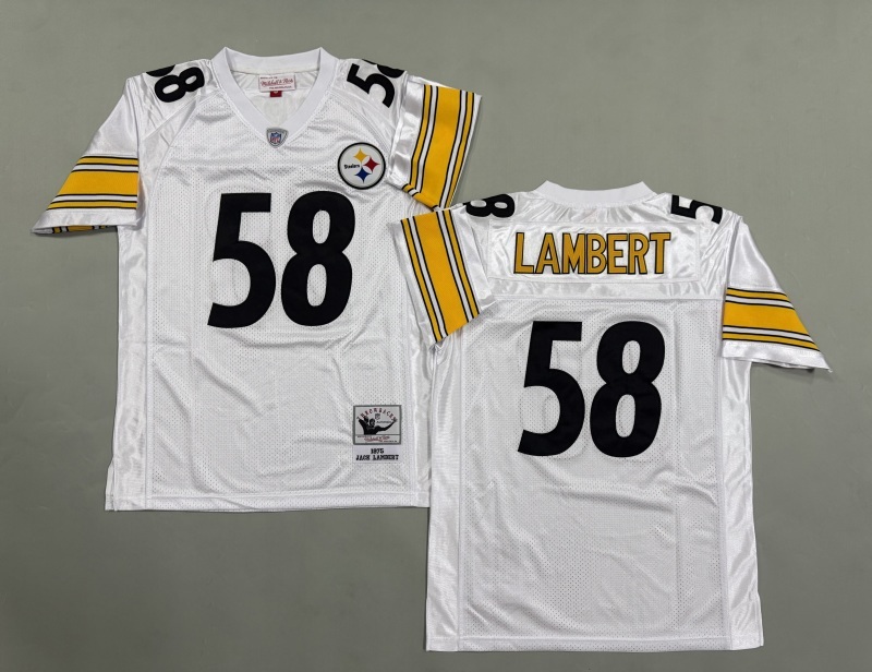 Men 2025 Pittsburgh Steelers #58 Lambert white Throwback Limited NFL Jersey style 002